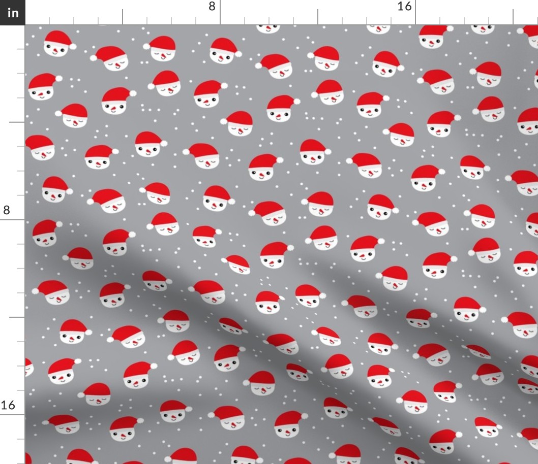 Little snowman and santa hats christmas design snow flakes minimal kids design red gray 