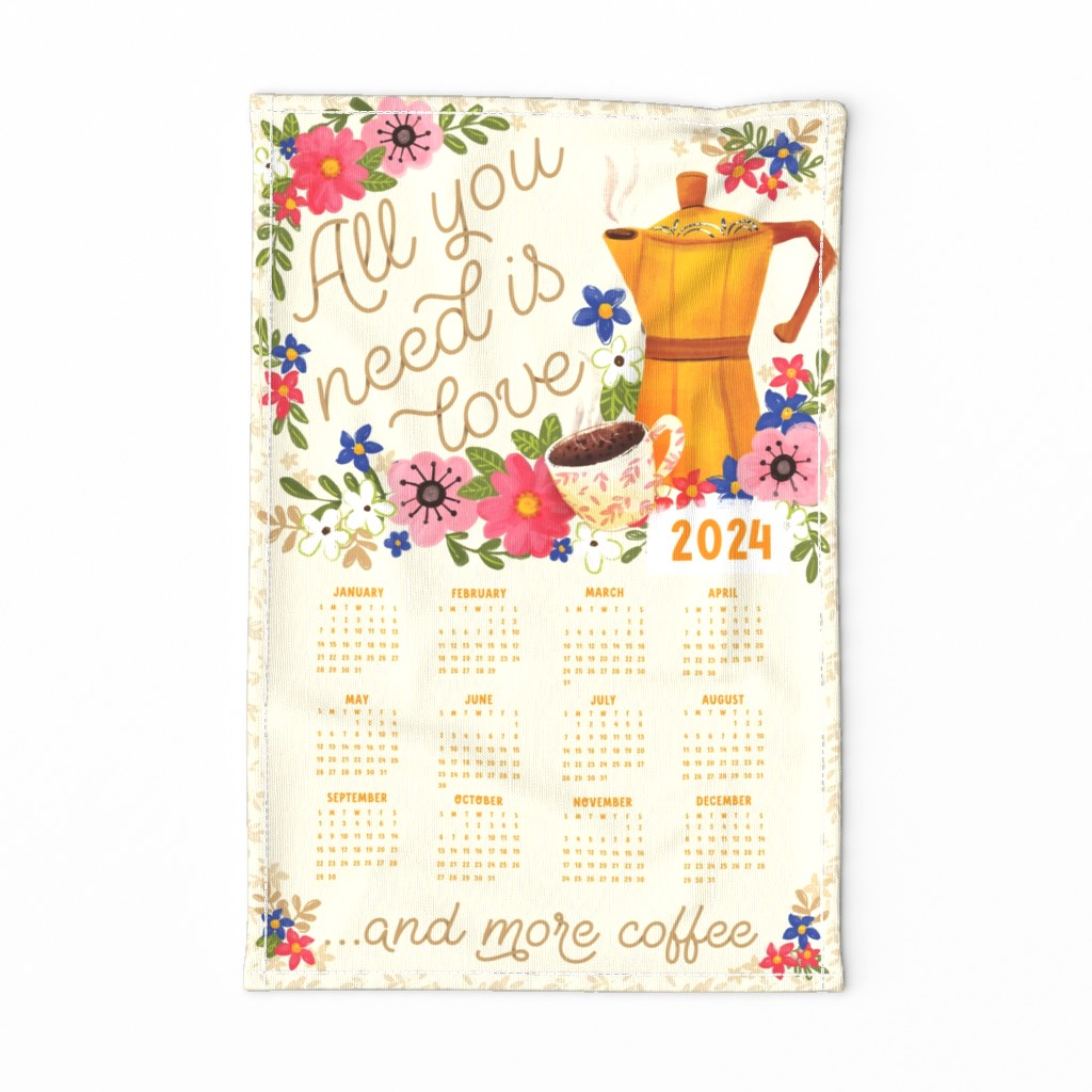coffe tea towel calendar ,wall hanging 2024