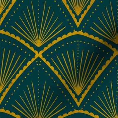 Art Deco Arches Teal large Scale Gold Wallpaper Bright  Teal Art Deco Arches Wallpaper Double Roll by Spoonflower by amy_maccready