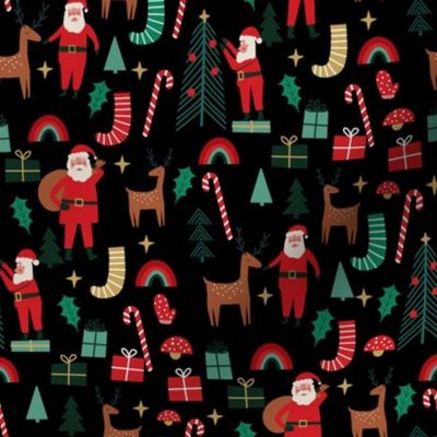 cute christmas fabric - holiday santa design - black
