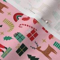 cute christmas fabric - holiday santa design - pink
