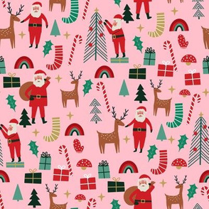 cute christmas fabric - holiday santa design - pink