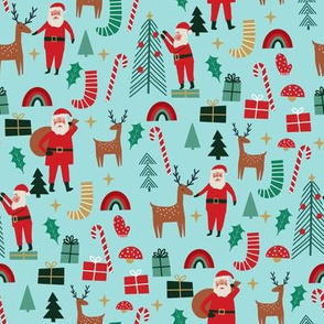 cute christmas fabric - holiday santa design - light blue