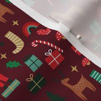 cute christmas fabric - holiday santa design - burgundy