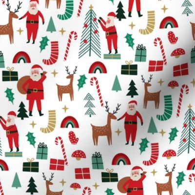 cute christmas fabric - holiday santa design - white