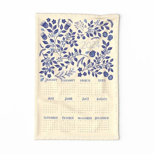 Spoonflower Tea Towel 2020 Calendar Vintage Farm Animals Pigs Goat Linen Cotton