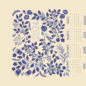 2022 Calendar Indigo Vines Tea Towel