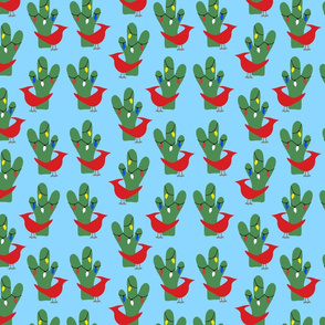 Christmas  Red Bird & Cactus Pattern -Blue 