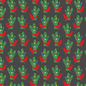 Christmas Red Bird & Cactus Pattern-Charcoal