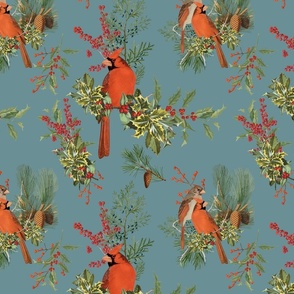 WINTER CARDINALS - THE CARDINAL WOODS COLLECTION (TEAL)