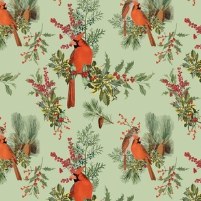 WINTER CARDINALS - THE CARDINAL WOODS COLLECTION (PALE MOSS)