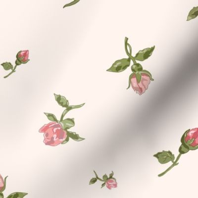 Scattered Vintage Rosebuds - blush cream, large 
