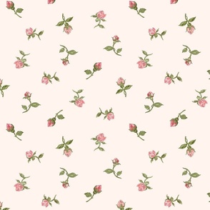 Floating Vintage Rosebuds #1 - blush cream, medium 