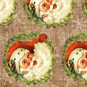 Vintage Santa with Wreath on Burlap rotated - large scale