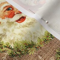 Vintage Santa with Wreath and snowflakes on Burlap-large scale
