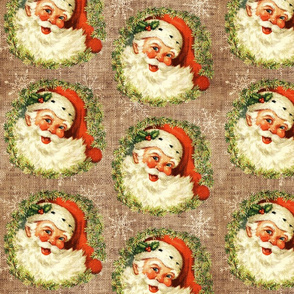 Vintage Santa with Wreath and snowflakes on Burlap-large scale