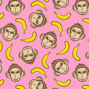 monkeys and bananas on pink - LAD20