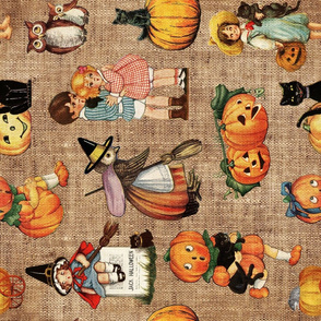 Vintage Halloween on burlap rotated - large scale