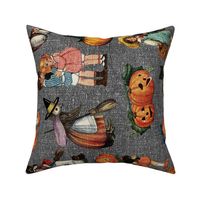 Vintage Halloween on Grey linen rotated - large scale