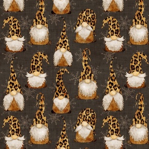 Leopard Print Gnomes on Light Chocolate Burlap  - medium scale