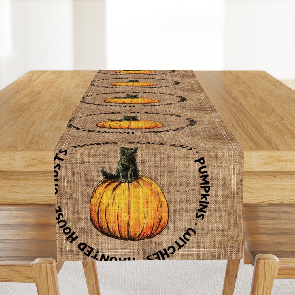 Halloween Black Catand Pumpkin Typography - 18 inch square