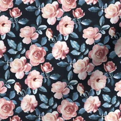 Old Fashioned Moody Roses in Salmon and Blue Grey - tiny