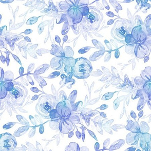 Soft Simple Watercolor Floral - Lavender Purple and Pastel Blue on White 