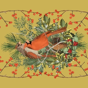 TEA TOWEL CARDINALS - THE CARDINAL WOODS COLLECTION (GOLD)