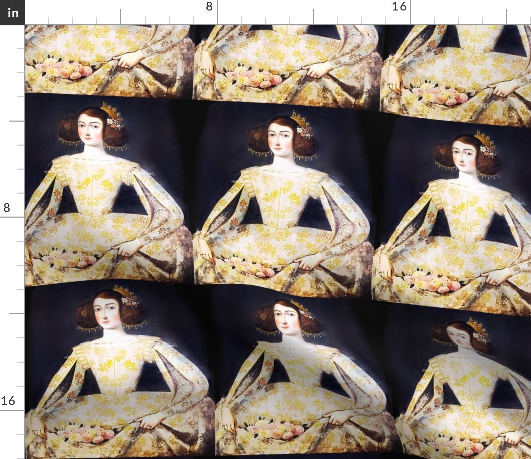 Middle ages Renaissance inspired 14th century 17th century princess queen gold gown dress crowns tiaras roses flowers white yellow black twin double hair buns historical embroidery royal portraits beautiful woman lady adorable vintage
