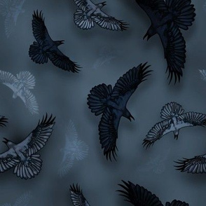 halloween crow crows raven ravens bird birds flying fly flight feather feathers night sky mist misty eerie whimsical mystic esoteric pagan pagans heathen heathens witch witchy witchcraft magic norse viking mythology odin corbeau corbeaux oiseau oiseaux  c