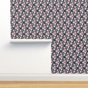 Old Fashioned Moody Roses in Salmon and Blue Grey - micro print