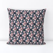 Old Fashioned Moody Roses in Salmon and Blue Grey - micro print