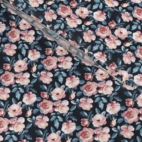 Old Fashioned Moody Roses in Salmon and Blue Grey - micro print