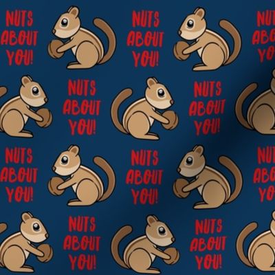 Nuts about you! - Chipmunk valentines - red and blue - LAD20