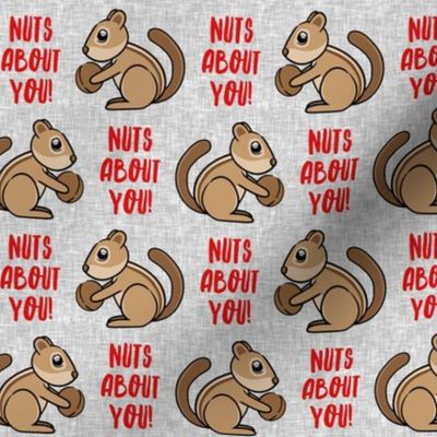 Nuts about you! - Chipmunk valentines - red and grey - LAD20