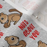 Nuts about you! - Chipmunk valentines - red and grey - LAD20