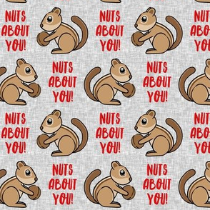 Nuts about you! - Chipmunk valentines - red and grey - LAD20