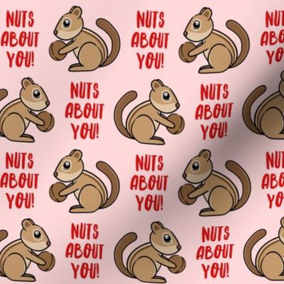 Nuts about you! - Chipmunk valentines - red and pink - LAD20