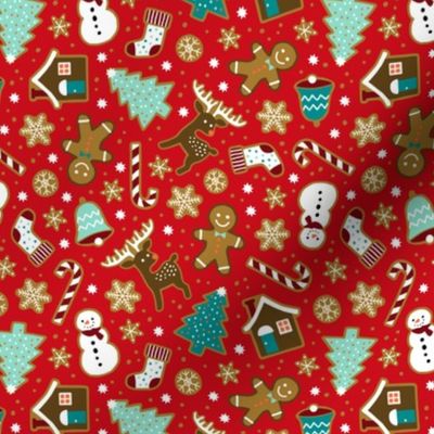 Christmas gingerbread cookies on bright red (small)