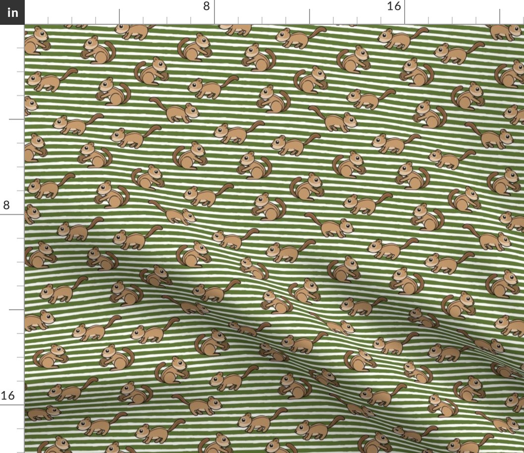 Chipmunks - cute woodland - green stripes - LAD20