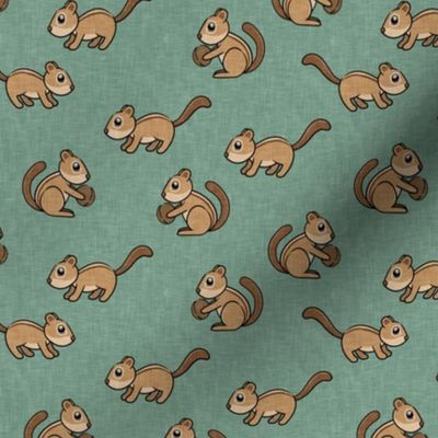 Chipmunks - cute woodland - sage - LAD20