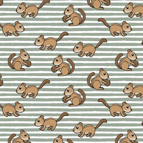 Chipmunks - cute woodland - sage stripes - LAD20