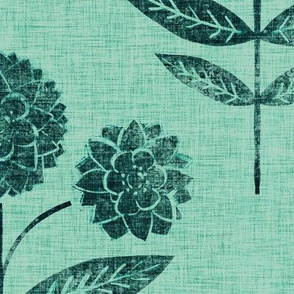 Mina's Blooms - LARGE - Emerald on Pine green linen