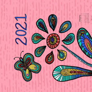 2021 Garden of hope, with butterfly,  multi-color on Deep Pink, English version 