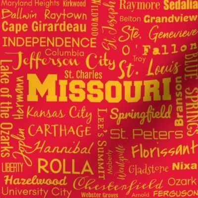 Missouri cities, red and yellow