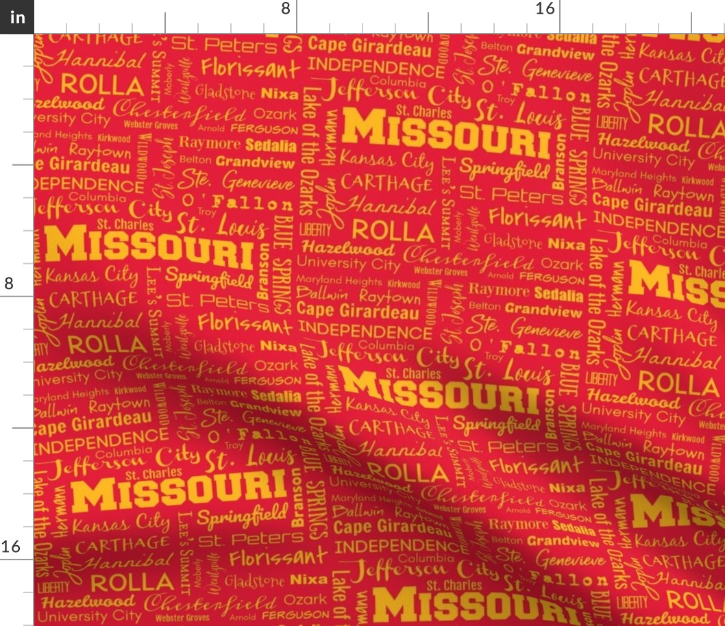 Missouri cities, red and yellow