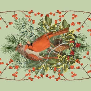 TEA TOWEL CARDINALS - THE CARDINAL WOODS COLLECTION (PALE MOSS)