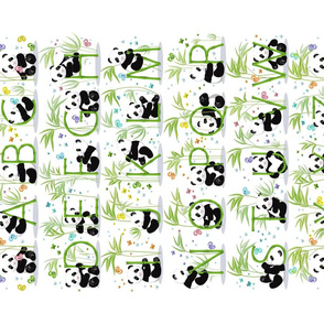 Tea towel. Alphabet and panda. White background