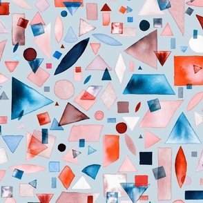 Geometric pieces-Red and blue