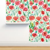 Poppy Poppies Poppy Watercolor Floral Red